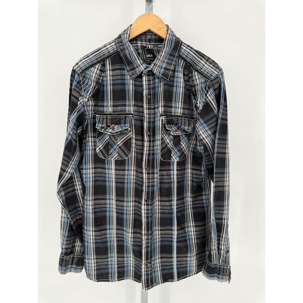 BKE Men's Black Plaid Long Sleeve‎ Shirt Athletic Fit Western Pockets